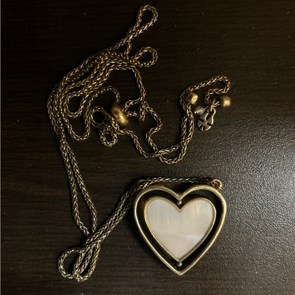 Lucky Brand Gold-Tone Heart Locket Necklace with White & Abalone Inset